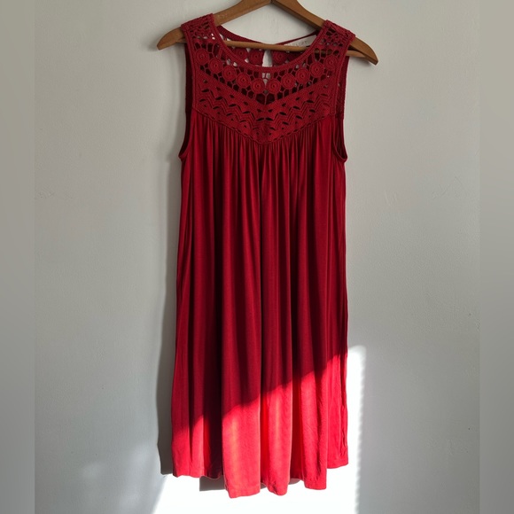 LOFT Red Crochet Soft Dress Size - Picture 2 of 6